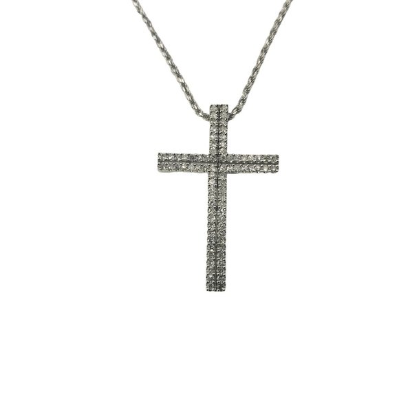 Vintage 14 Karat White Gold Diamond Cross Pendant Necklace #10491 - Picture 1 of 9